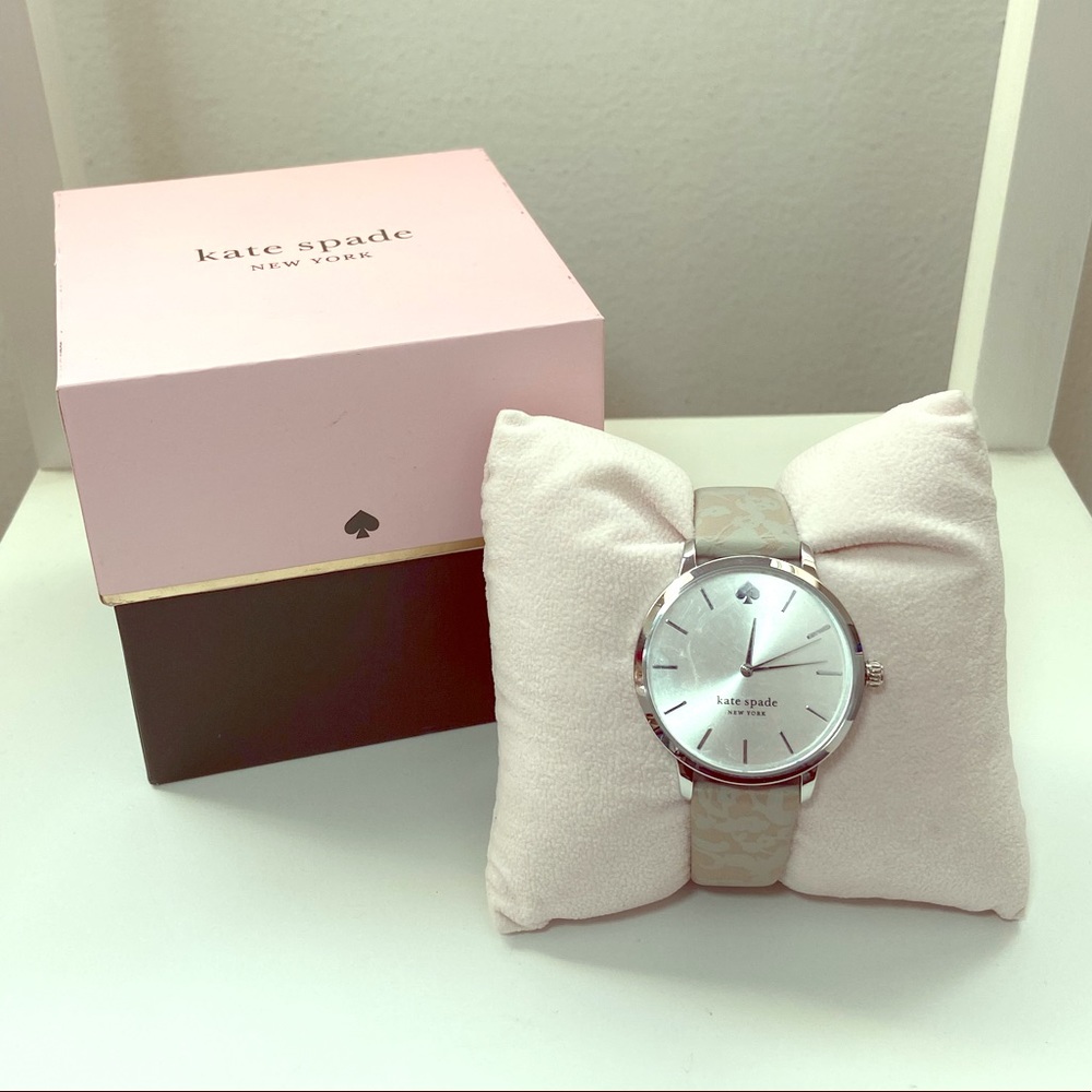 Kate Spade Gray Floral Metro Watch, New With Box